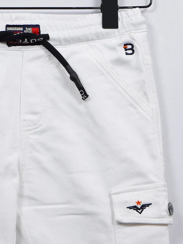 Bad Boys solid white cotton cargo pant