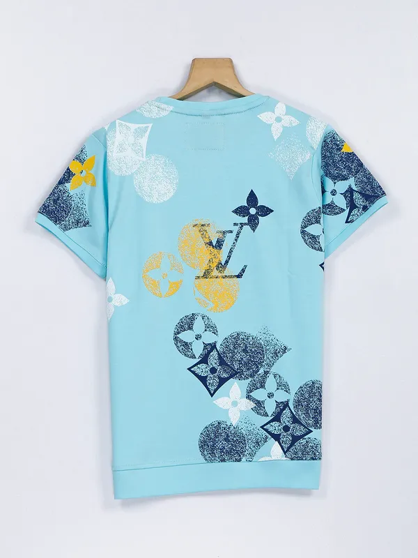 Bambini cotton aqua printed t shirt