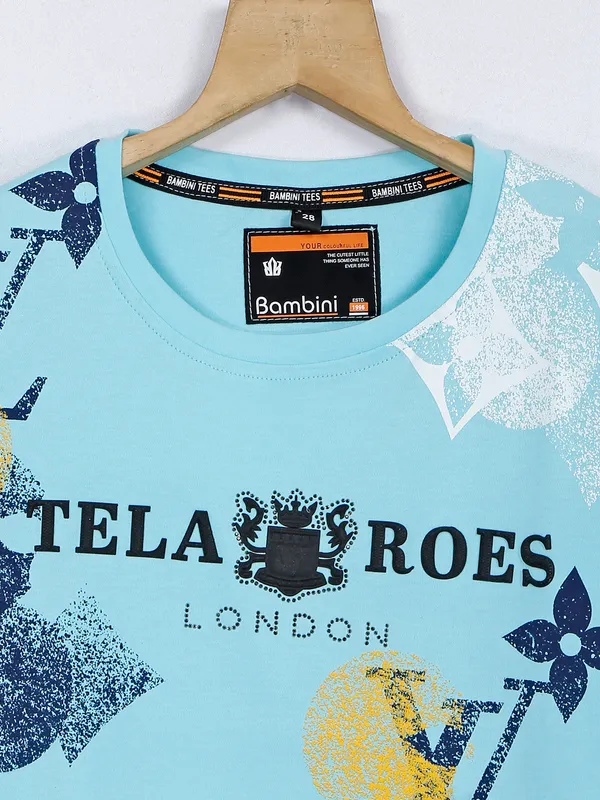 Bambini cotton aqua printed t shirt