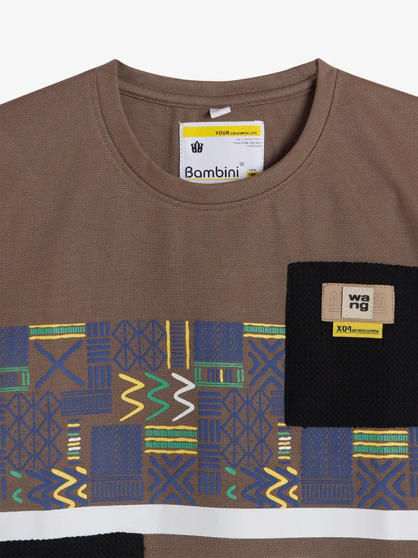 BAMBINI cotton brown printed t-shirt