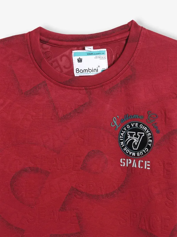 BAMBINI maroon printed cotton t-shirt