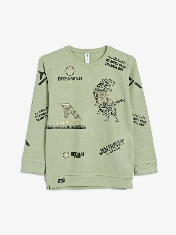 Bambini printed sage green t shirt