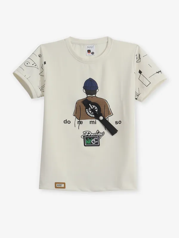 BAMBINI printed white cotton printed t-shirt