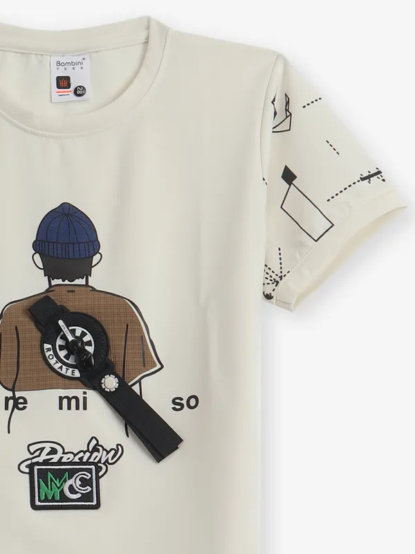 BAMBINI printed white cotton printed t-shirt