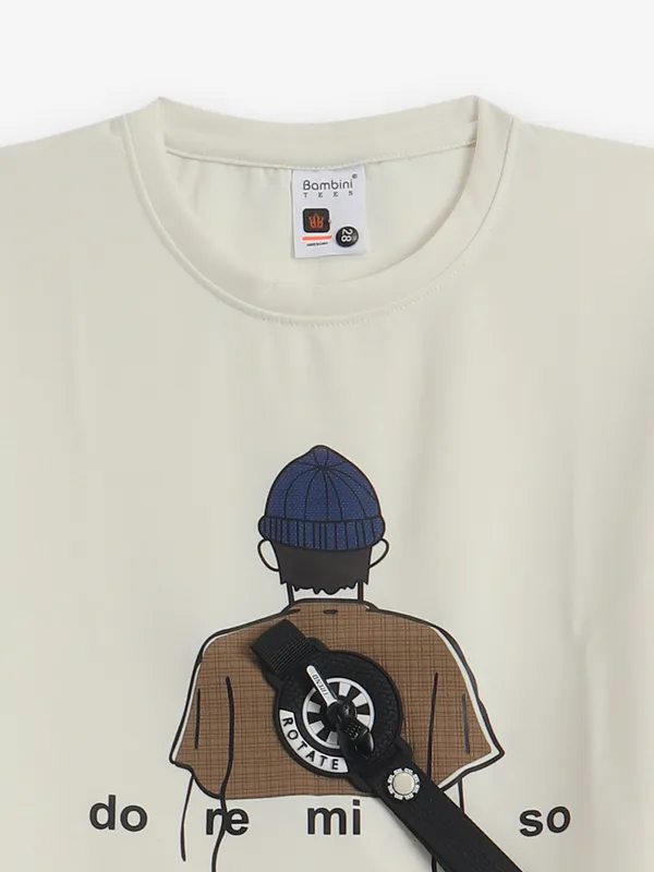 BAMBINI printed white cotton printed t-shirt