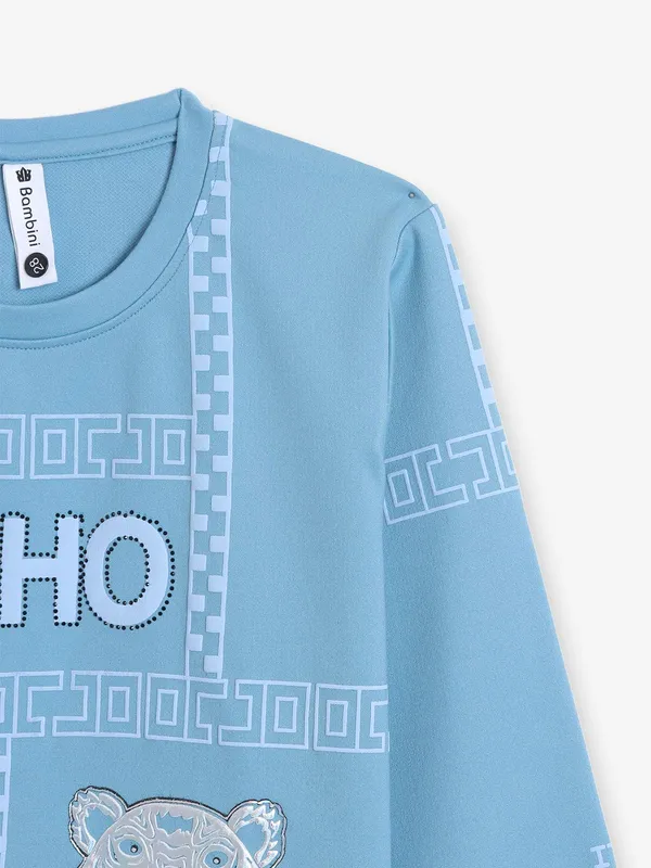 BAMBINI sky blue printed cotton t-shirt