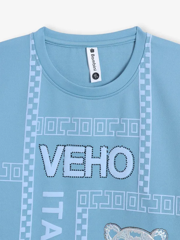 BAMBINI sky blue printed cotton t-shirt