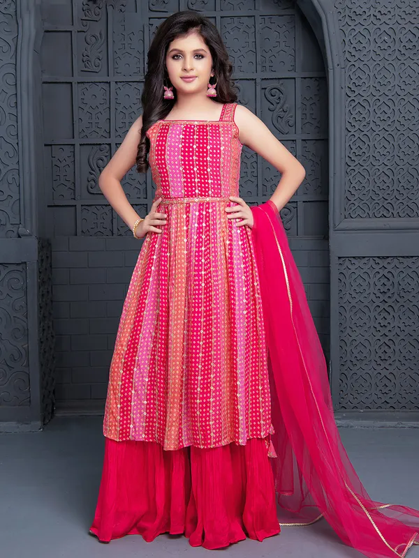 Bandhej printed magenta georgette palazzo suit