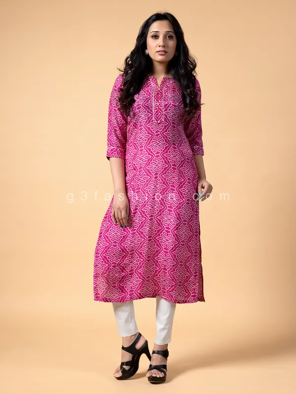 Bandhej printed pink silk kurti