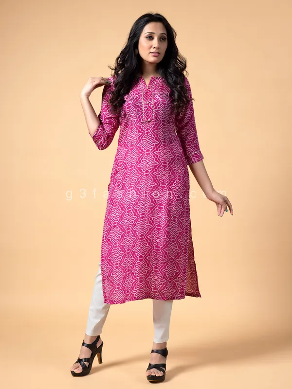 Bandhej printed pink silk kurti