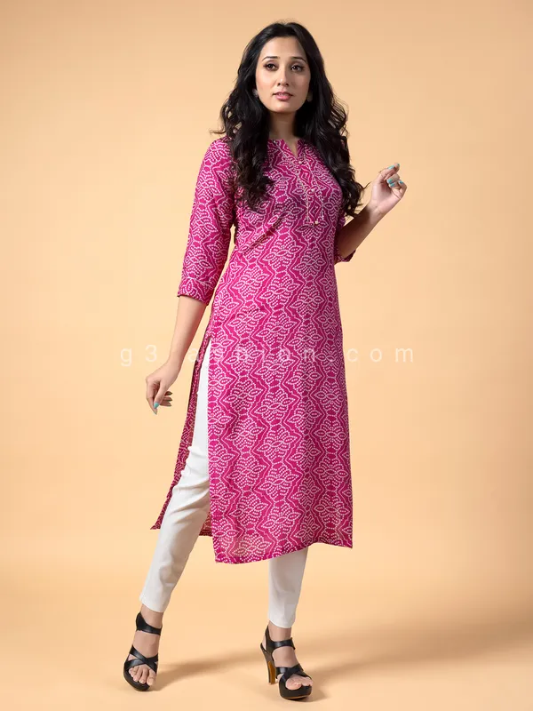 Bandhej printed pink silk kurti