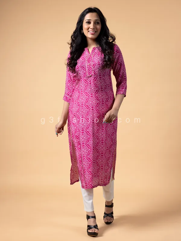 Bandhej printed pink silk kurti