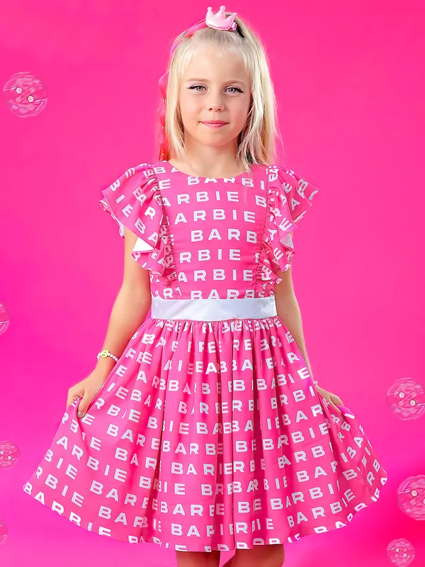 BARBIE cotton pink printed frock