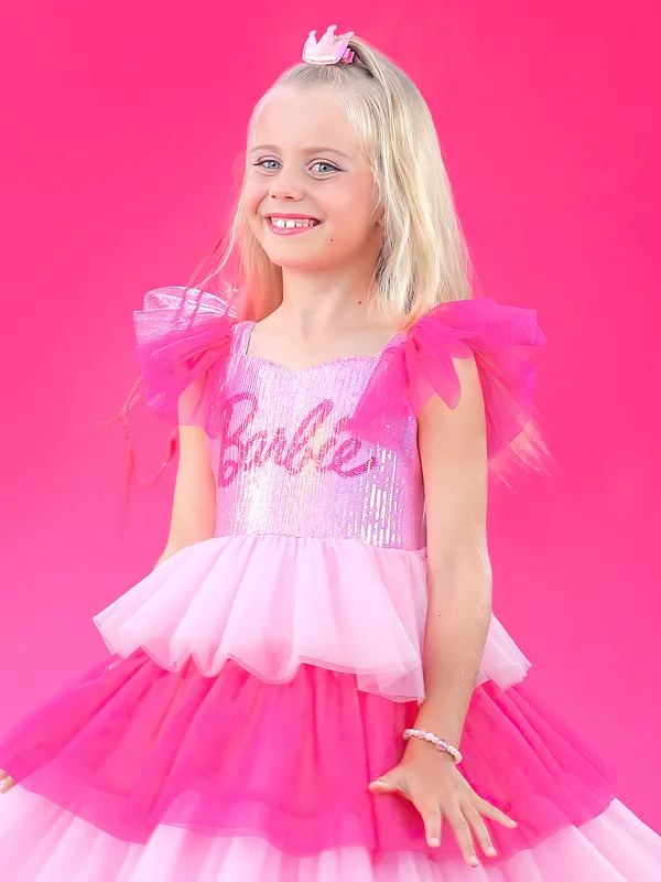 BARBIE pink net layered frock