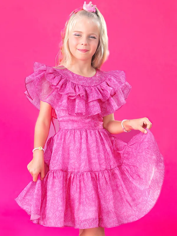 BARBIE pink printed flare frock