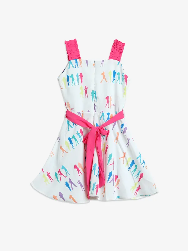 BARBIE white printed cotton frock