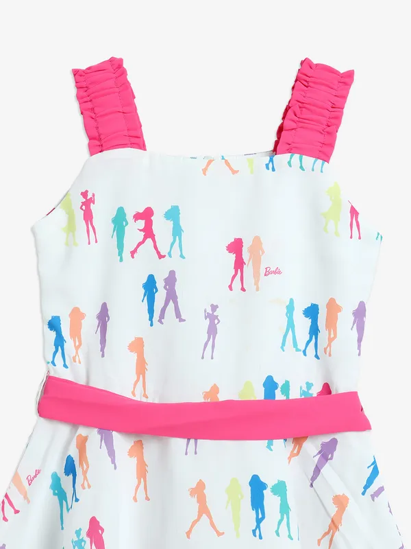 BARBIE white printed cotton frock