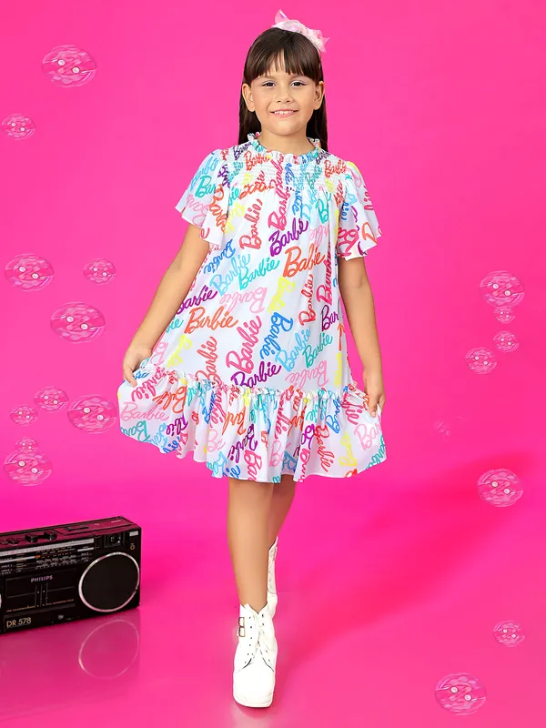 BARBIE white printed frock