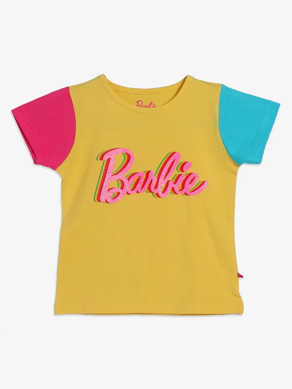 BARBIE yellow cotton color block top