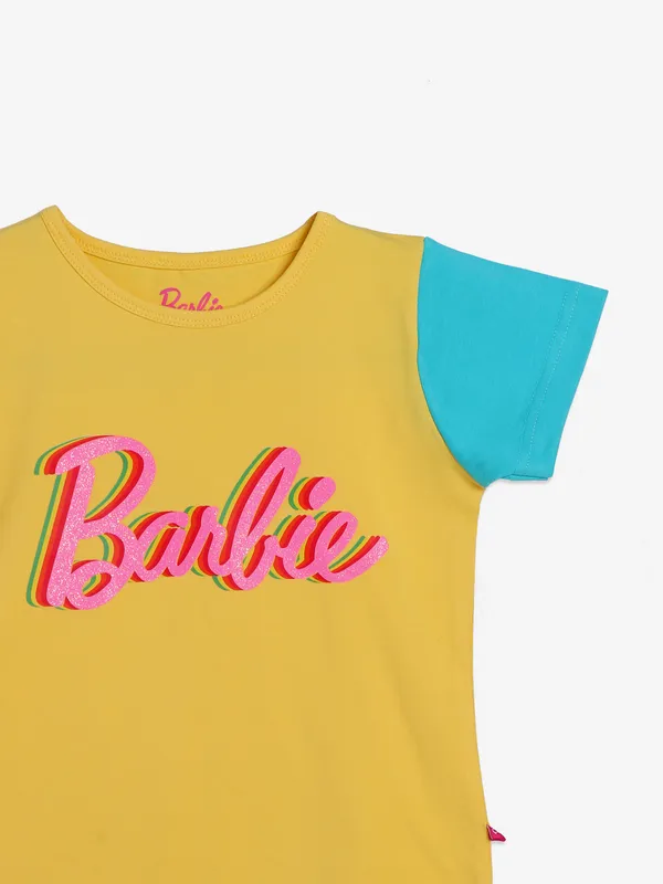 BARBIE yellow cotton color block top