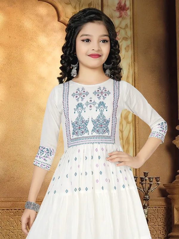 Beatuiful cream printed anarkali suit