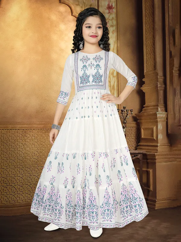 Beatuiful cream printed anarkali suit