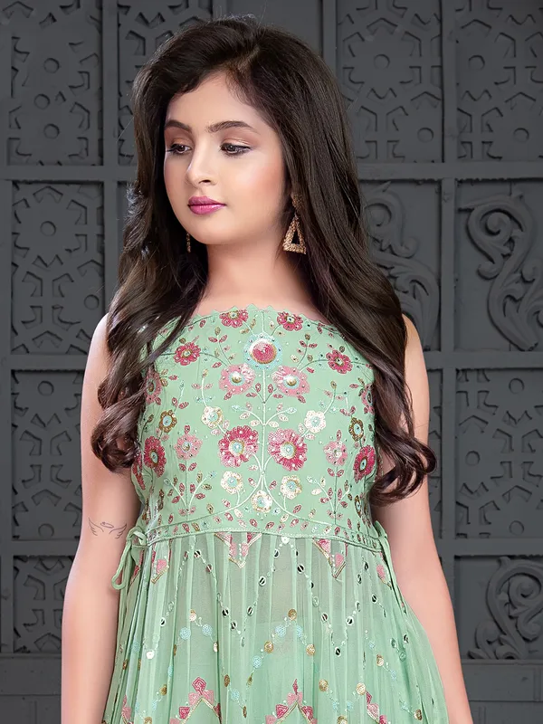 Beautiful pista green georgette palazzo set