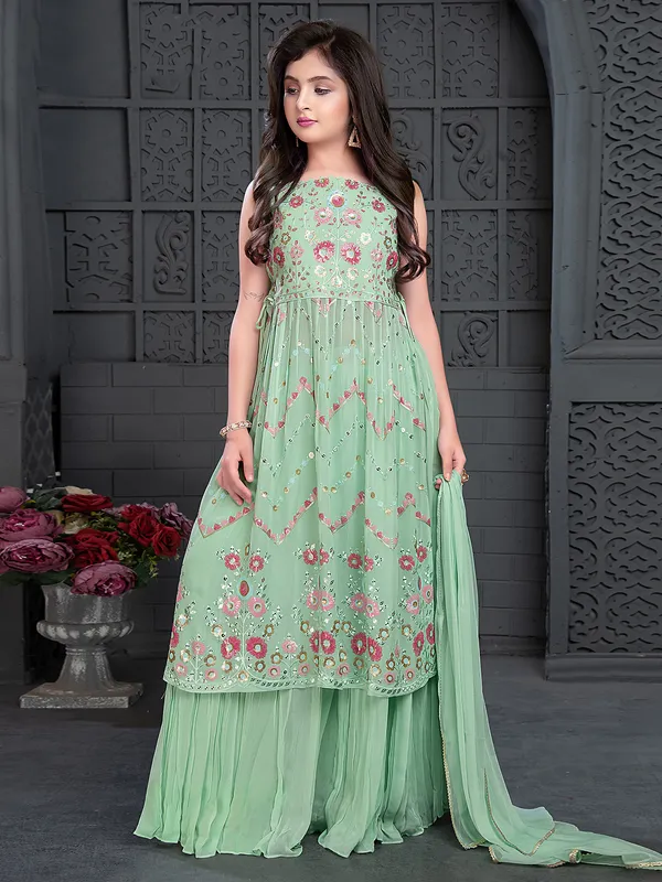 Beautiful pista green georgette palazzo set