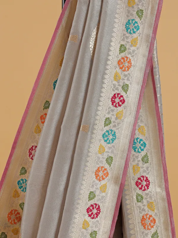 Beautiful beige banarasi silk saree