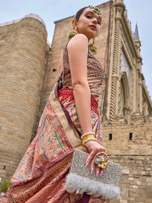 Beautiful beige silk printed saree