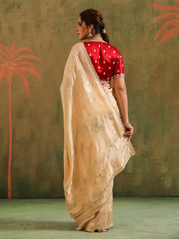 Beautiful beige silk saree for wedding wear