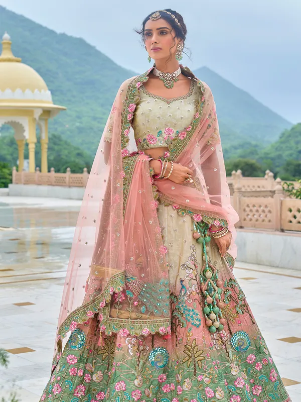 Beautiful beige silk wedding wear lehenga choli