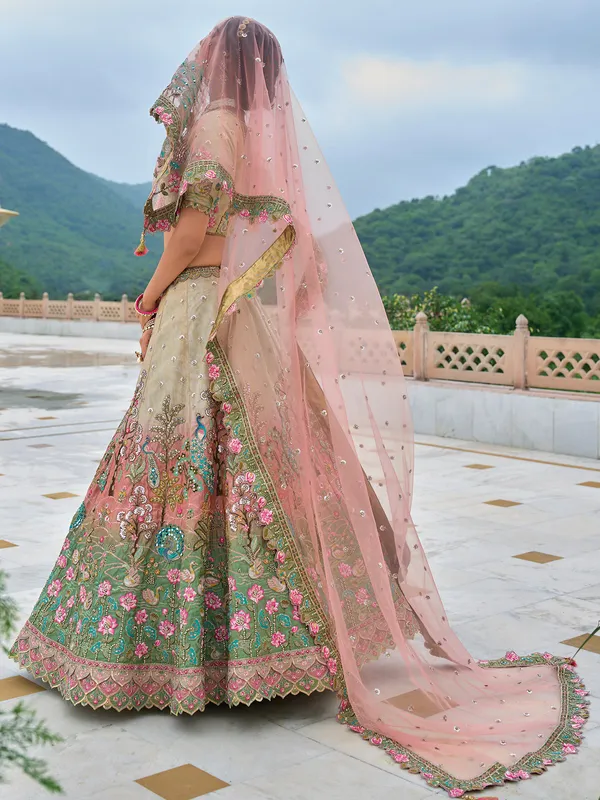 Beautiful beige silk wedding wear lehenga choli