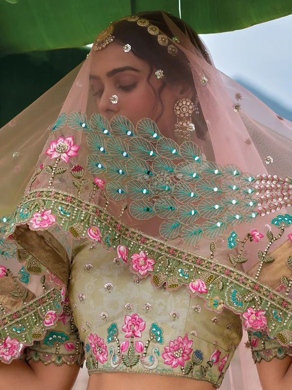 Beautiful beige silk wedding wear lehenga choli