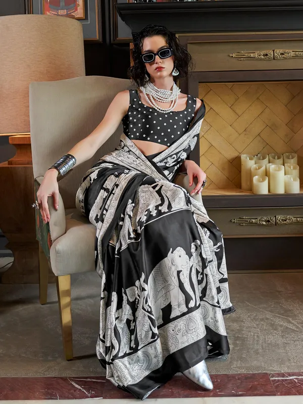 Beautiful black and white crepe saree