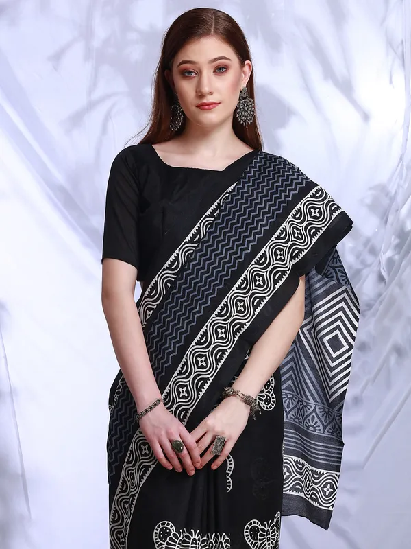 Beautiful black bhagalpuri silk saree with prints for women