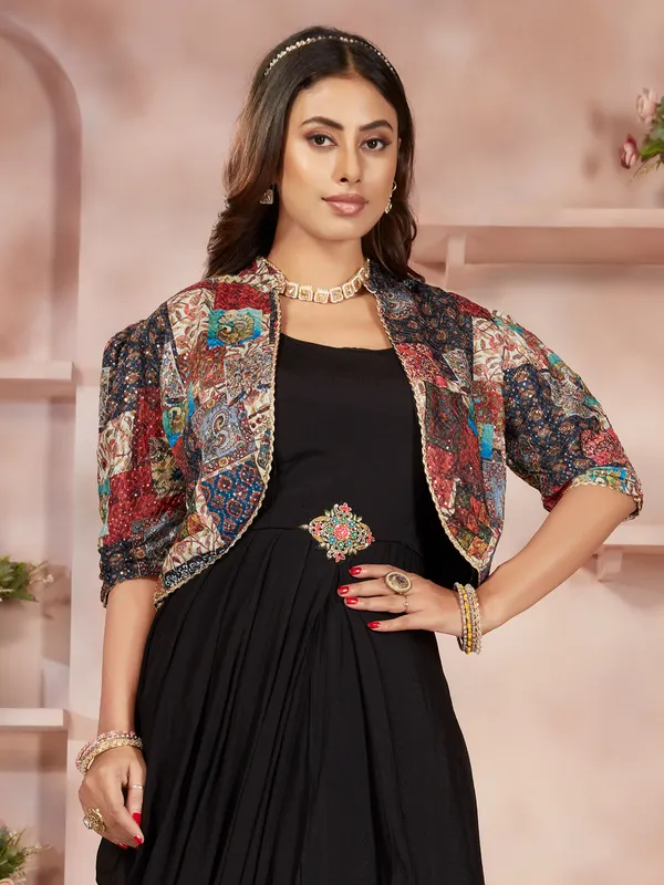 Beautiful black floor length suit in silk