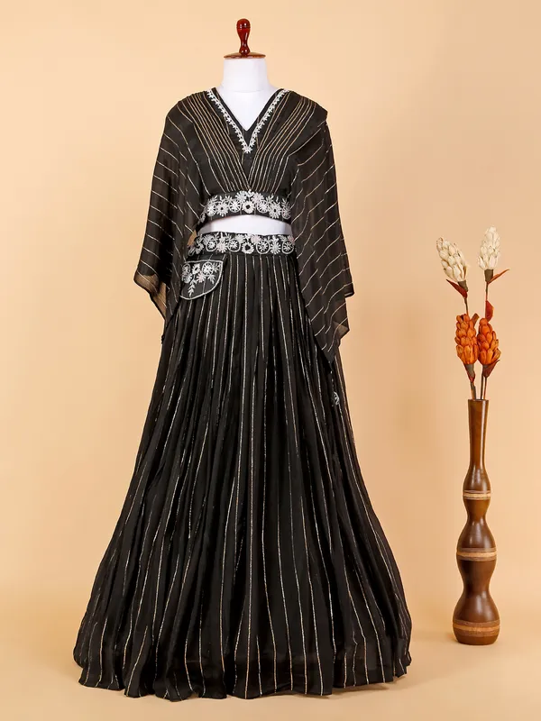 Beautiful black georgette lehenga with crop top