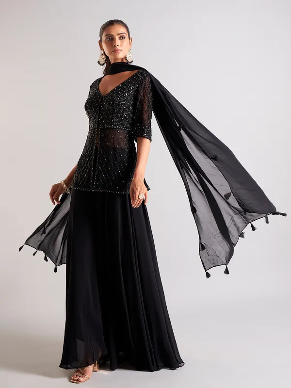 Beautiful Black georgette palazzo salwar suit