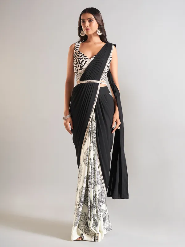 Beautiful black satin saree for wedding