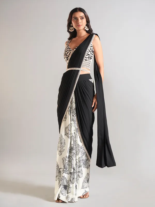 Beautiful black satin saree for wedding