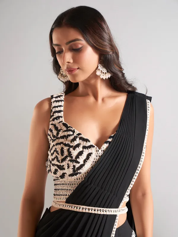 Beautiful black satin saree for wedding