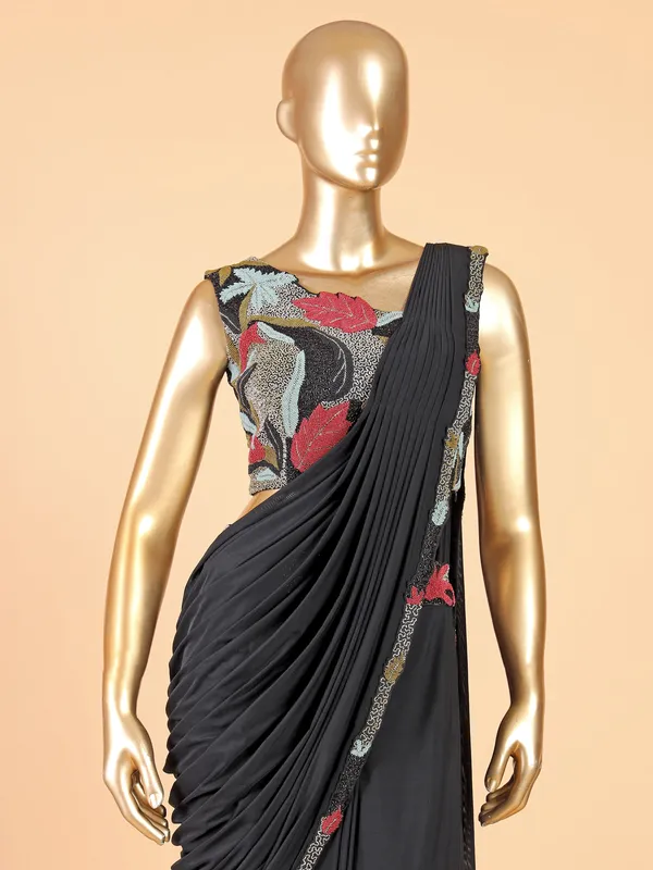 Beautiful black silk designer saree
