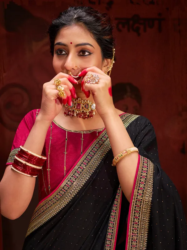 Beautiful black swarovski work silk saree