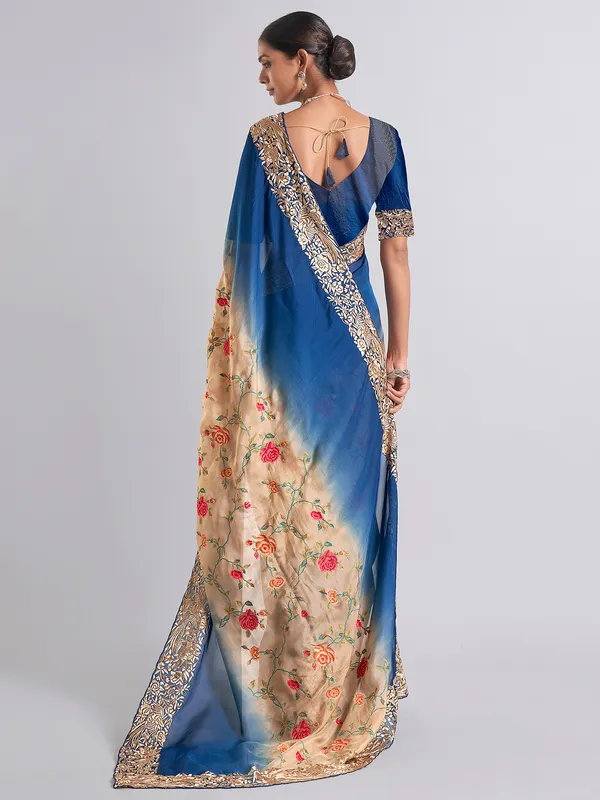 Beautiful blue georgette saree