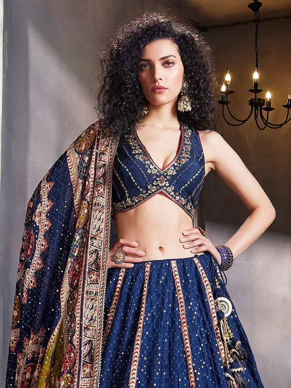 Beautiful blue silk lehenga choli for wedding