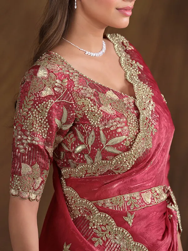 Beautiful blush pink satin silk saree