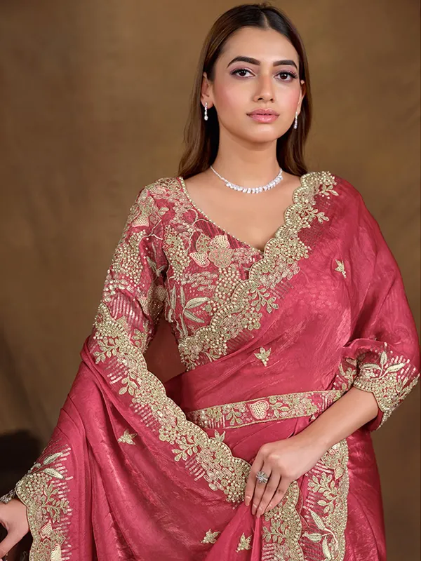 Beautiful blush pink satin silk saree
