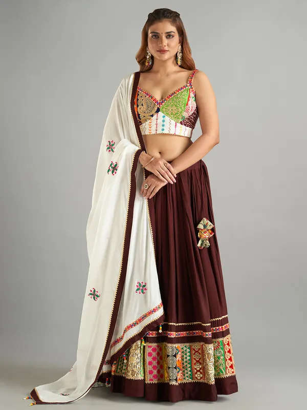 Beautiful brown cotton silk chaniya choli