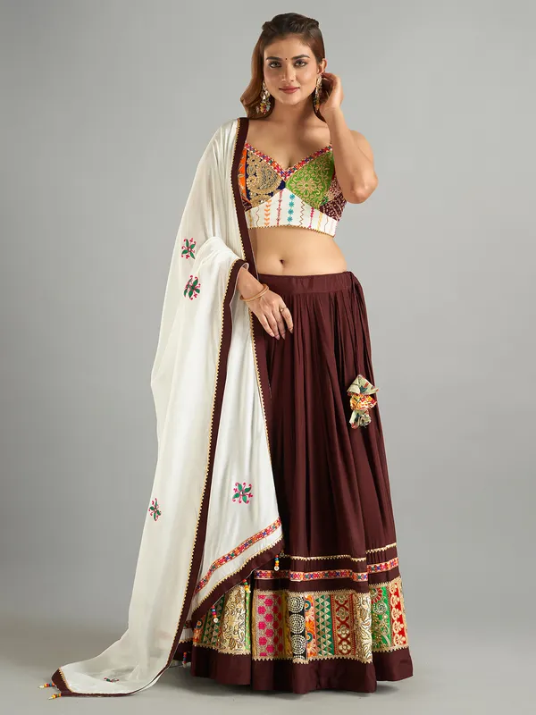 Beautiful brown cotton silk chaniya choli